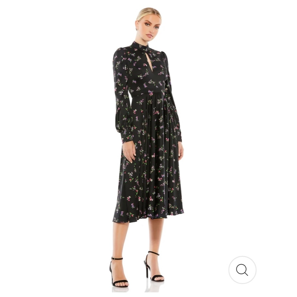 Mac Duggal Long Sleeve Keyhole Fit and Flare Midi Dress (NWT)